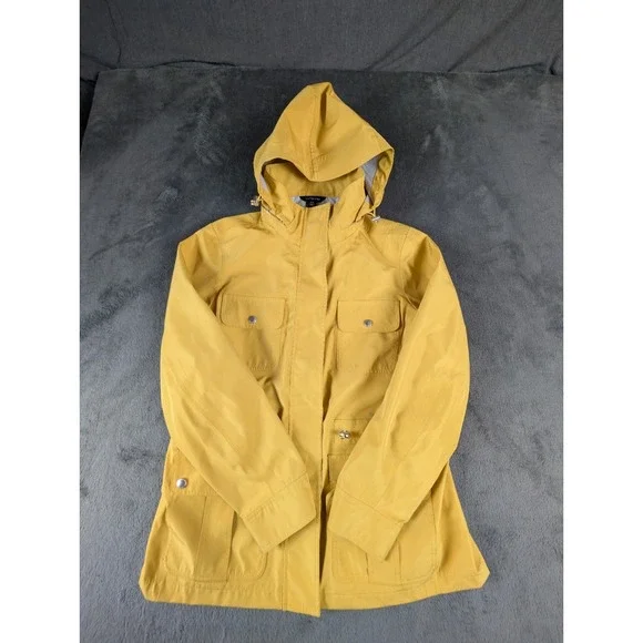 Lands' End Women's Yellow Hooded Rain Jacket Parka Size 10-12 Waterproof Shell - Picture 4 of 12